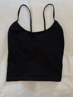 Crisscross open back Black Ribbed Spaghetti Strap Crop Tank Top